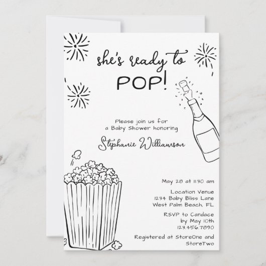 Funny Ready To Pop Popcorn Champagne Baby Shower Kaart (Voorkant)