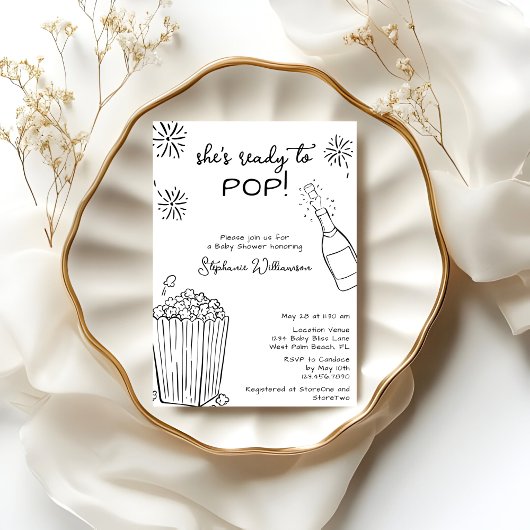 Funny Ready To Pop Popcorn Champagne Baby Shower Kaart