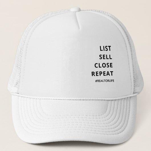 Funny Realtor LIST, SELL, CLOSE, REPEAT Trucker Pet (Voorkant)