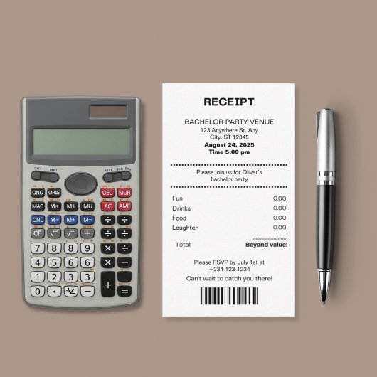 Funny, Receipt theme bachelor party invitation Informatiekaartje