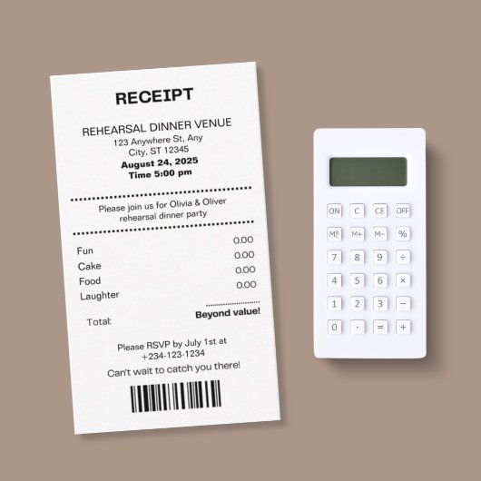 Funny, Receipt theme rehearsal dinner invitation Informatiekaartje