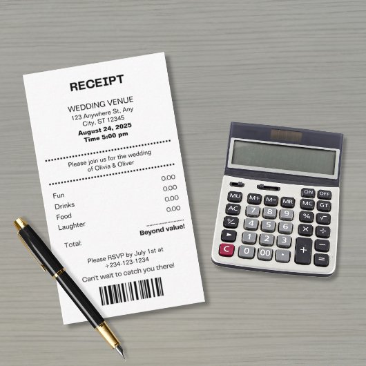 Funny, Receipt theme wedding invitation Informatiekaartje