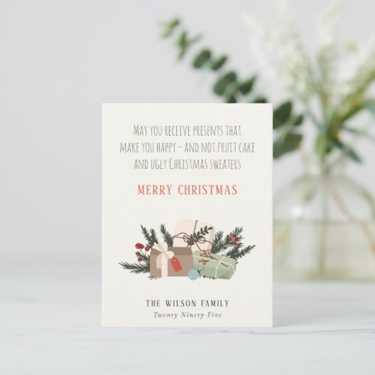 Funny Receive kerstcadeautjes maken je gelukkig Feestdagenkaart (Staand voorkant)