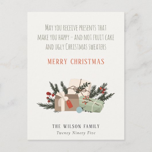 Funny Receive kerstcadeautjes maken je gelukkig Feestdagenkaart (Voorkant)