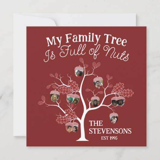 Funny Red Afbeelding Family Tree is vol met noten Feestdagenkaart (Voorkant)
