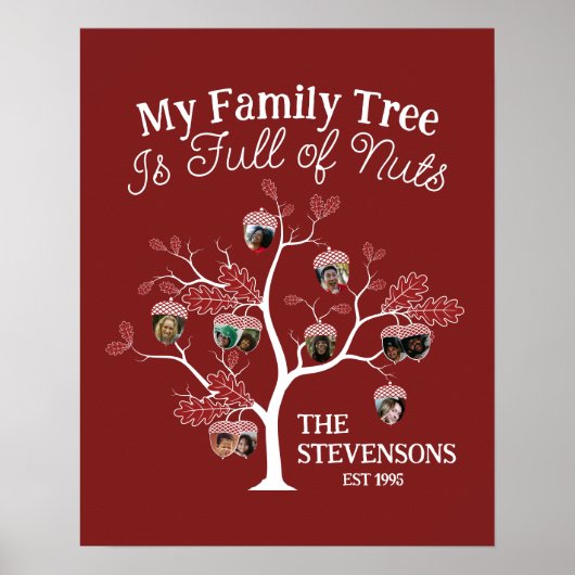 Funny Red Afbeelding Family Tree is vol met noten Poster (Voorkant)