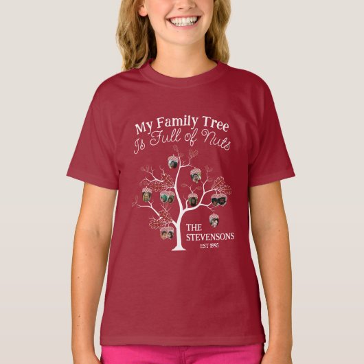 Funny Red Afbeelding Family Tree is vol met noten T-shirt (Voorkant)