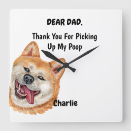 Funny Red Akita Inu Dog Dad Waterverf Canine Art Vierkante Klok