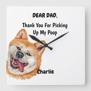 Funny Red Akita Inu Dog Dad Waterverf Canine Art Vierkante Klok