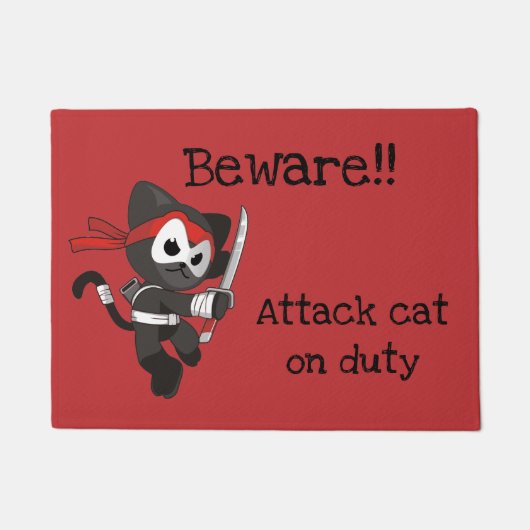 Funny Red and Black Attack Cat Deurmat (Voorkant)