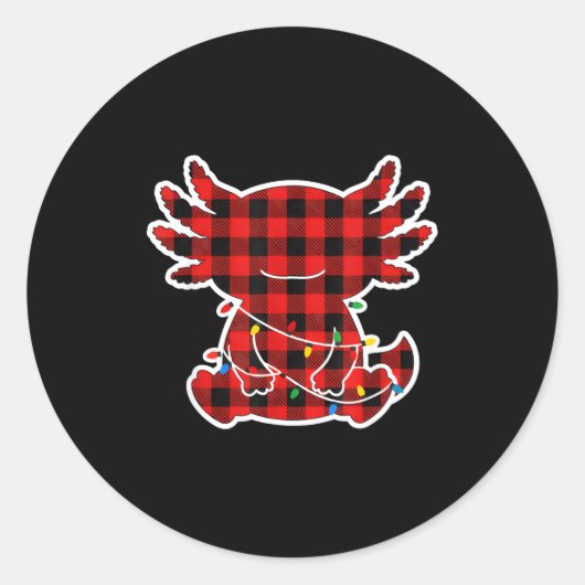 Funny Red And Black Buffalo Plaid Axolotl Christma Ronde Sticker (Voorkant)