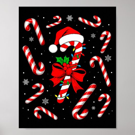 Funny Red And White Candy Cane Xmas Lights Santa C Poster (Voorkant)