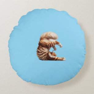 Funny Red and White Maine Coon Cat Doing Yoga Rond Kussen