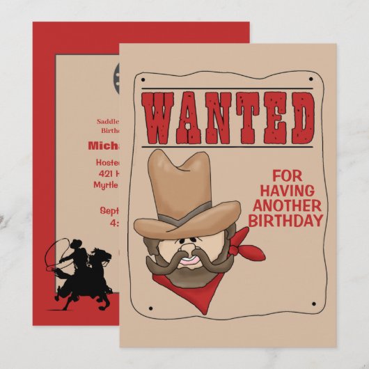 Funny Red Beige Gezocht Poster Birthday Uitnodigin Kaart (Voorkant / Achterkant)