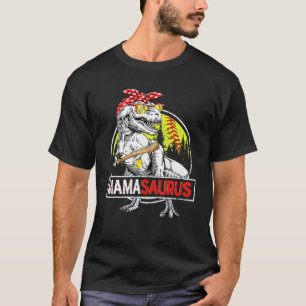 Funny Red Bow Softball Dinosaur Mama Sauru T-shirt