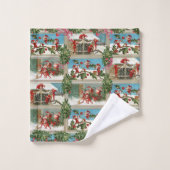 FUNNY RED CHRISTMAS ELVES, HOLLYBERRIES, MISTLETOE BAD HANDDOEK (Wasdoekje)