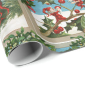 FUNNY RED CHRISTMAS ELVES, HOLLYBERRIES, MISTLETOE CADEAUPAPIER (Rol Hoek)