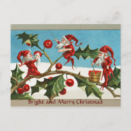 FUNNY RED CHRISTMAS ELVES, HOLLYBERRIES, MISTLETOE FEESTDAGENKAART
