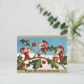FUNNY RED CHRISTMAS ELVES, HOLLYBERRIES, MISTLETOE FEESTDAGENKAART (Staand voorkant)