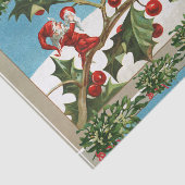 FUNNY RED CHRISTMAS ELVES, HOLLYBERRIES, MISTLETOE TISSUEPAPIER (Detail)