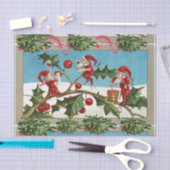 FUNNY RED CHRISTMAS ELVES, HOLLYBERRIES, MISTLETOE TISSUEPAPIER (Craft)