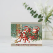 FUNNY RED CHRISTMAS ELVES SWEEPING IN DE SNEEUW FEESTDAGENKAART (Staand voorkant)