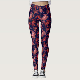 Funny Red Crab, Crawfish Nautical Ocean Leggings