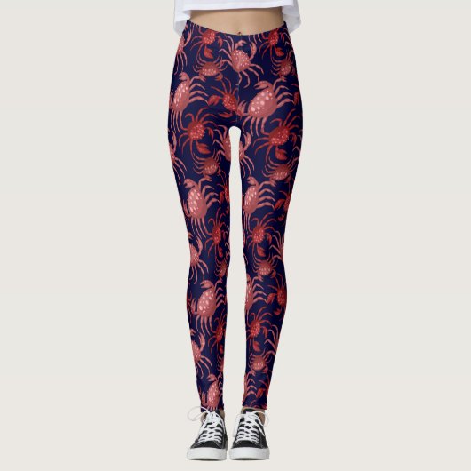 Funny Red Crab, Crawfish Nautical Ocean Leggings (Voorkant)