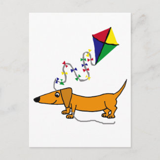 Funny Red dachshund Flying Kite Cartoon Briefkaart
