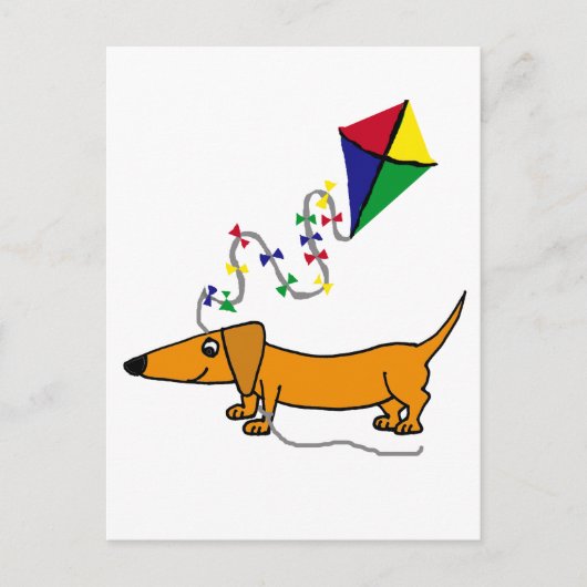 Funny Red dachshund Flying Kite Cartoon Briefkaart (Voorkant)