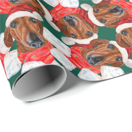 Funny Red Dachshund-kerstpatroonpatroon Cadeaupapier (Rol Hoek)