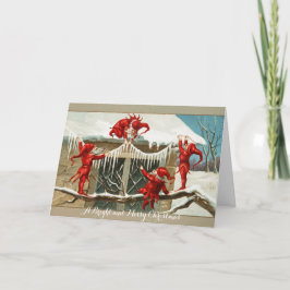 FUNNY RED ELVES EN CHRISTMAS DECOR MET ICLES FEESTDAGEN KAART