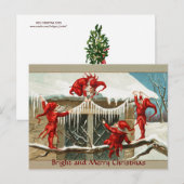 FUNNY RED ELVES EN CHRISTMAS DECOR MET ICLES FEESTDAGENKAART (Voorkant / Achterkant)