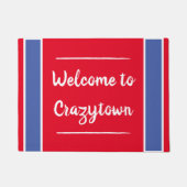 Funny Red en Blue Crazy Town door Mat (Voorkant)