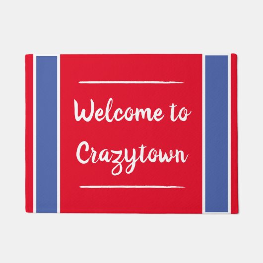 Funny Red en Blue Crazy Town door Mat (Voorkant)