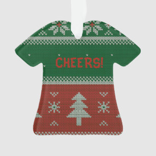Funny Red en Green Ugly Sweater Cheers Ornament