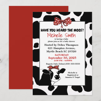 Funny Red en Koe Print Baby Shower-uitnodigingen Kaart