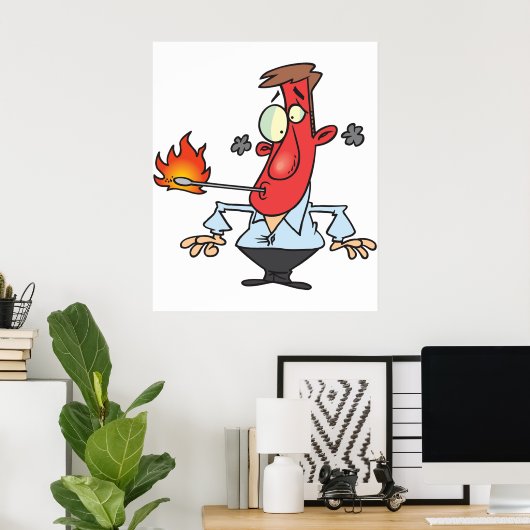 Funny Red Face Man with Thermometer Fever Poster (Thuiskantoor)