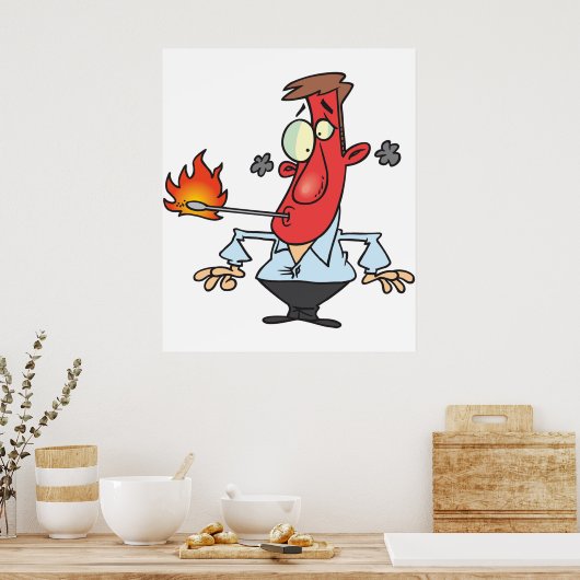Funny Red Face Man with Thermometer Fever Poster (Keuken)