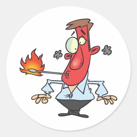 Funny Red Face Man with Thermometer Fever Ronde Sticker (Voorkant)