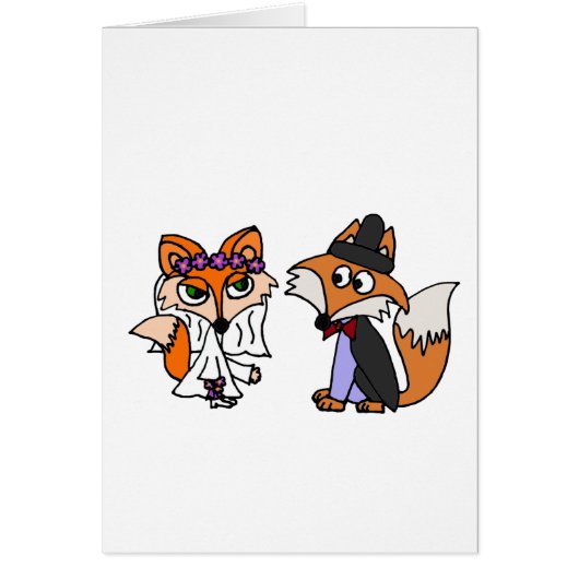 Funny Red Fox Bride en Groom Wedding Art (Voorkant)