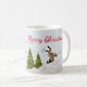 Funny Red Fox jaagende kerstversiering op sneeuw Koffiemok (Voorkant rechts)