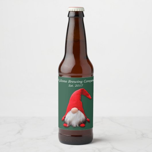Funny Red Gnome kerst Bier Etiket (Voorkant)