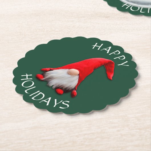 Funny Red Gnome kerst Kartonnen Onderzetters (Gekanteld)