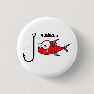 Funny Red Graphic Fishaholic Mannen Design Ronde Button 3,2 Cm
