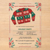 Funny Red Green Ugly Christmas Sweater Party Acryl Uitnodigingen (Voorkant)
