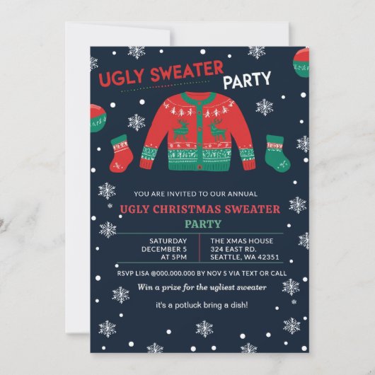 Funny Red Green Ugly Christmas Sweater Party Kaart (Voorkant)