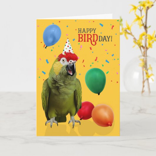 Funny Red Headed Amazon Parrot Birthday Humor Kaart (Gele Bloem)