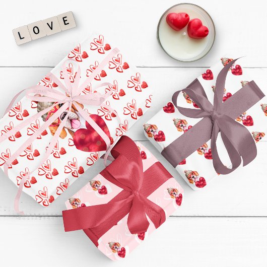 Funny Red Hearts Beagle Hondenliefhebber Valentijn Inpakpapier Vel