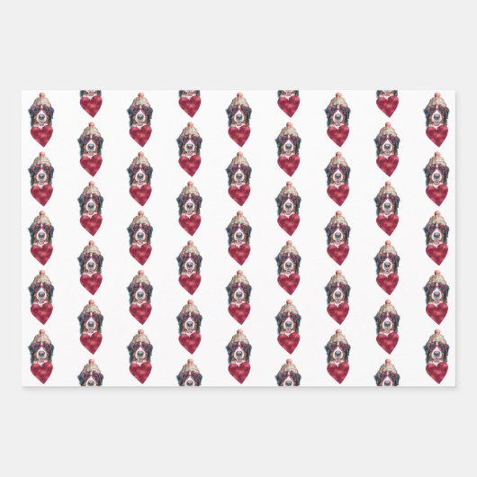 Funny Red Hearts Bernese Hondenliefhebber Valentij Inpakpapier Vel (Voorkant 3)